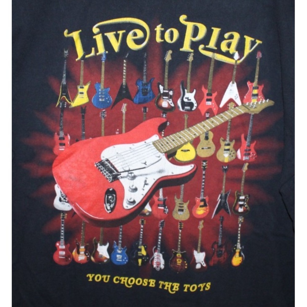 Fruit of the Loom Guitar Graphic T-Shirt Mens 2XL Black Good Live To Play Tee